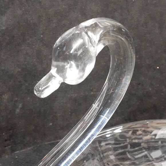 Vtg. Duncan Miller MCM clear glass Swan towel floral trinket bowl - Picture 8 of 14